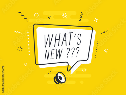 Loudspeaker with text 'what's new' on Quick Tips badge. Business concept for new ideas creativity and innovative solution. File has clipping path.