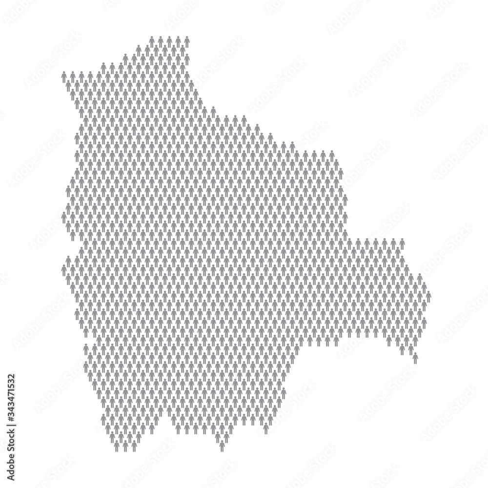 Bolivia population infographic. Map made from stick figure people