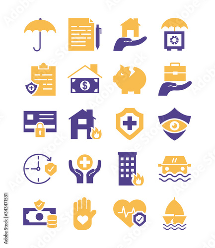 bundle of insurance set icons
