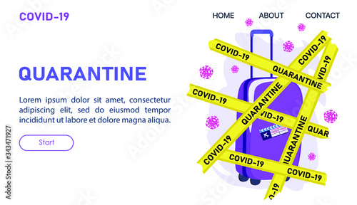 quarantined baggage Cancellation of trip. Coronavirus COVID-19, quarantine at the airport, suitcases, yellow ribbons. Flight cancellation, pandemic coronavirus virus COVID-19, quarantine. banner, web 