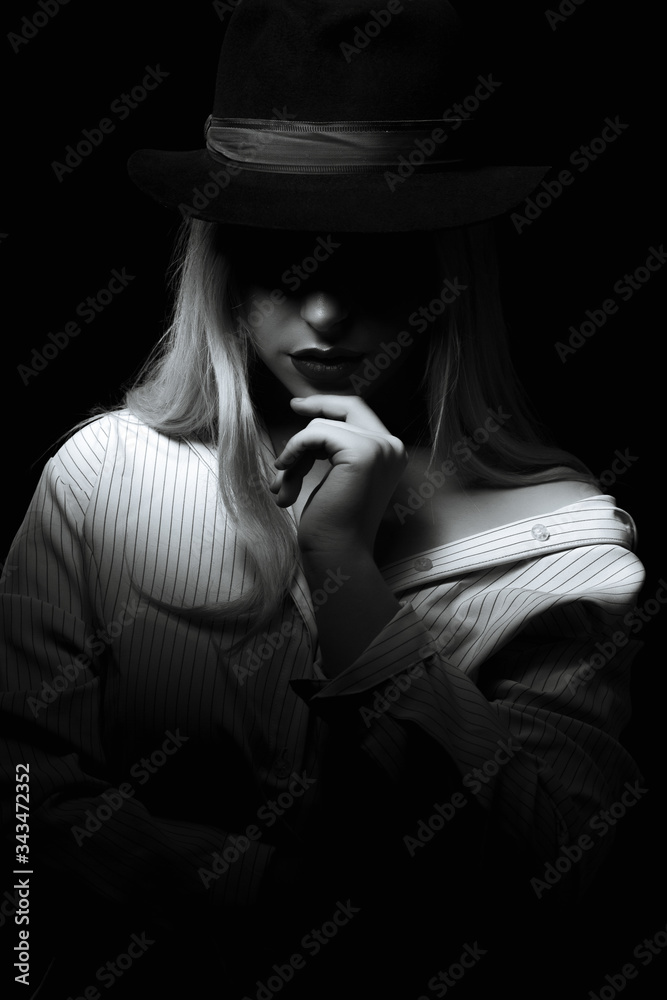 Wonderful girl wearing striped blouse and hat Wonderful girl wearing striped blouse and hat