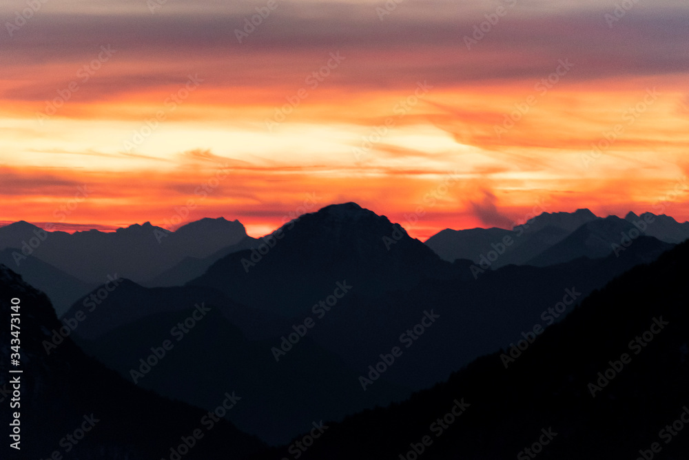 Orange sunset over the mountains