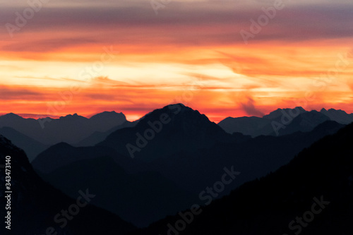 Orange sunset over the mountains