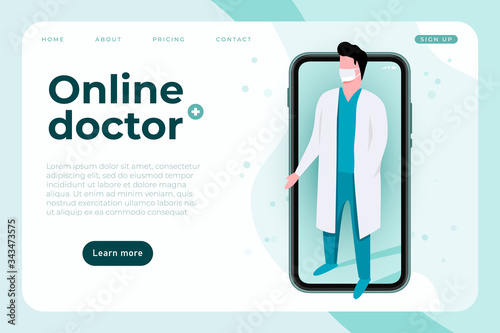 online doctor, tele medicine banner concept. communication with doctor via smartphone app