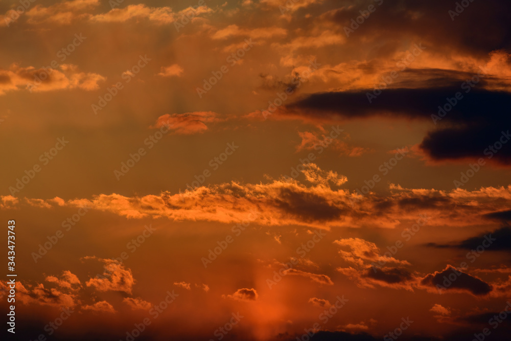 Sunset sky with clouds. Nature background.