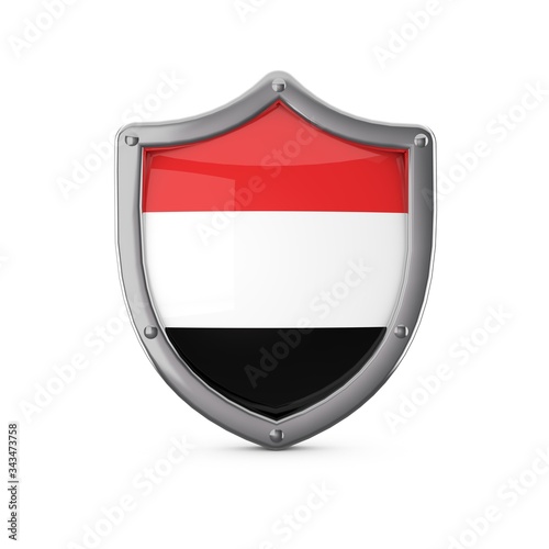 Yemen security concept. Metal shield shape with national flag Free Download Yemen security concept. Metal shield shape with national flag - GFXLoad