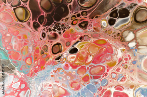 mixed colors on the surface. Watercolor abstract background with bubbles and cells. Colorful multicolor banner