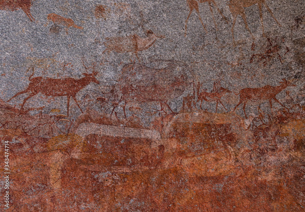 Historical paintings in the Nswatugi Cave, Matopos National Park Zimbabwe Historical paintings in the Nswatugi Cave, Matopos National Park Zimbabwe
