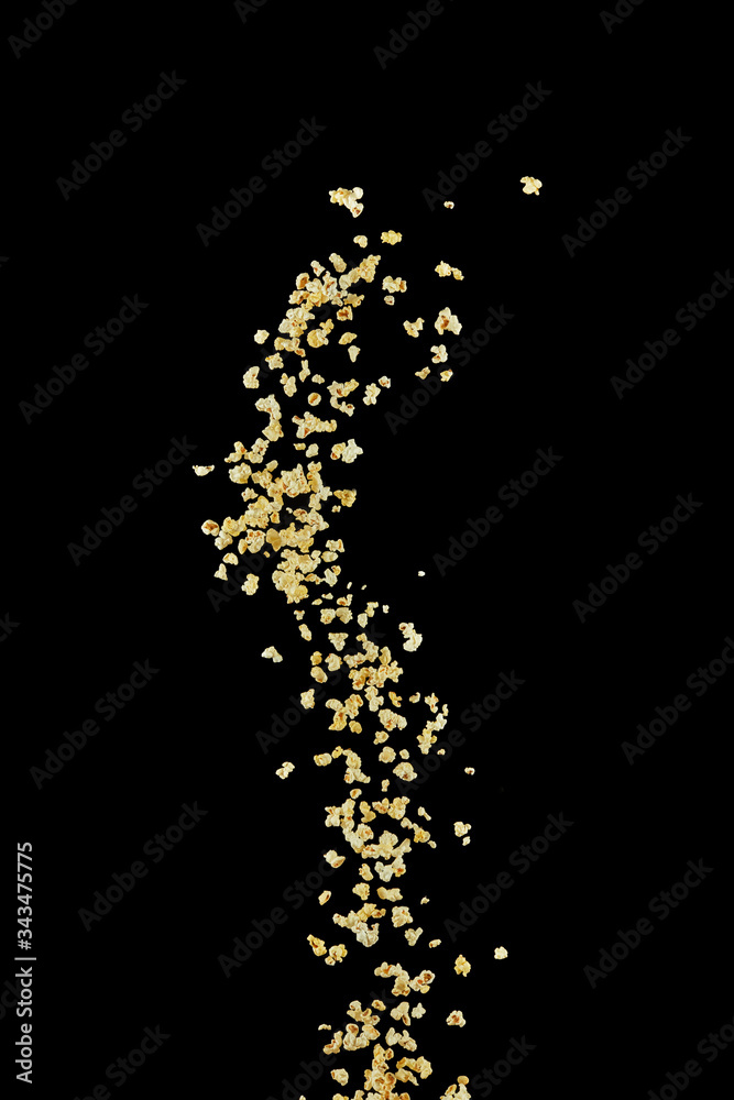 Obraz premium Flying prepared popcorn isolated on the black background,