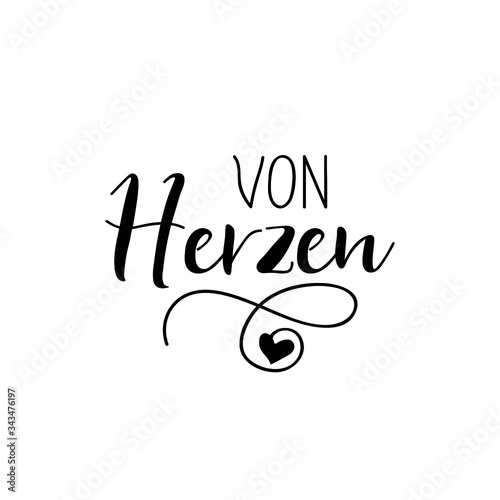 German text: From my heart. Vector illustration. Lettering. Ink illustration.