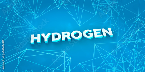 HYDROGEN – Wasserstoff Schriftzug mit Molekül Struktur und Netzwerk photo