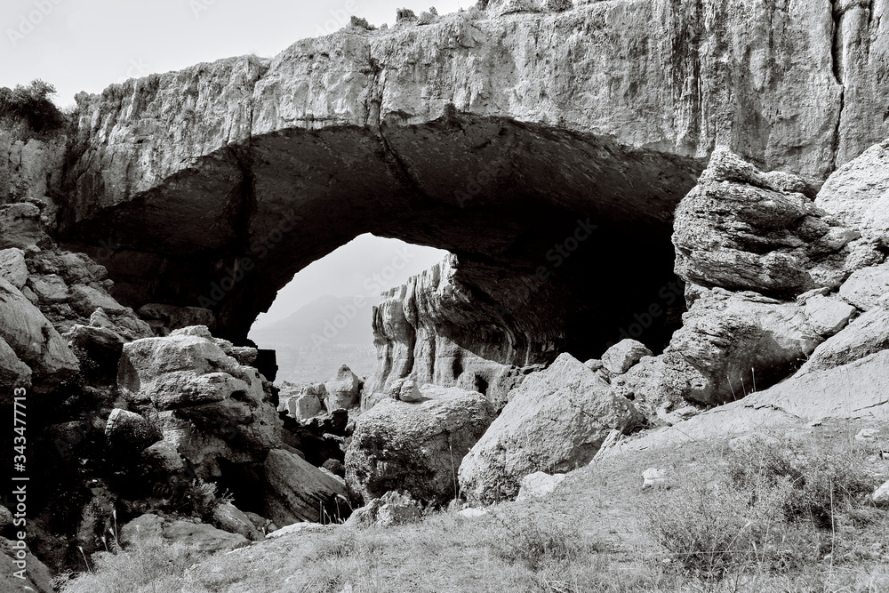 natural stone bridge arch shape, Jisr el Hajar, Faqra, Lebanon 