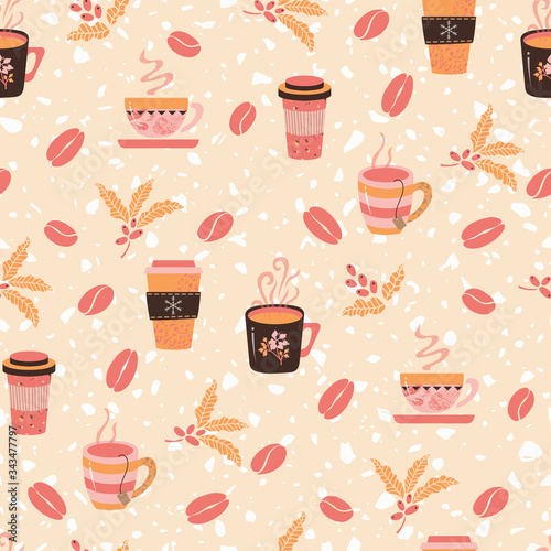 Coffee Tea Beverages Vector Seamless Pattern