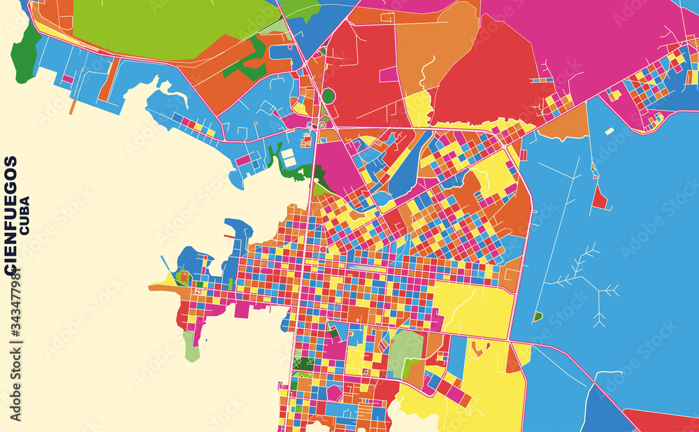Cienfuegos, Cienfuegos, Cuba, colorful vector map