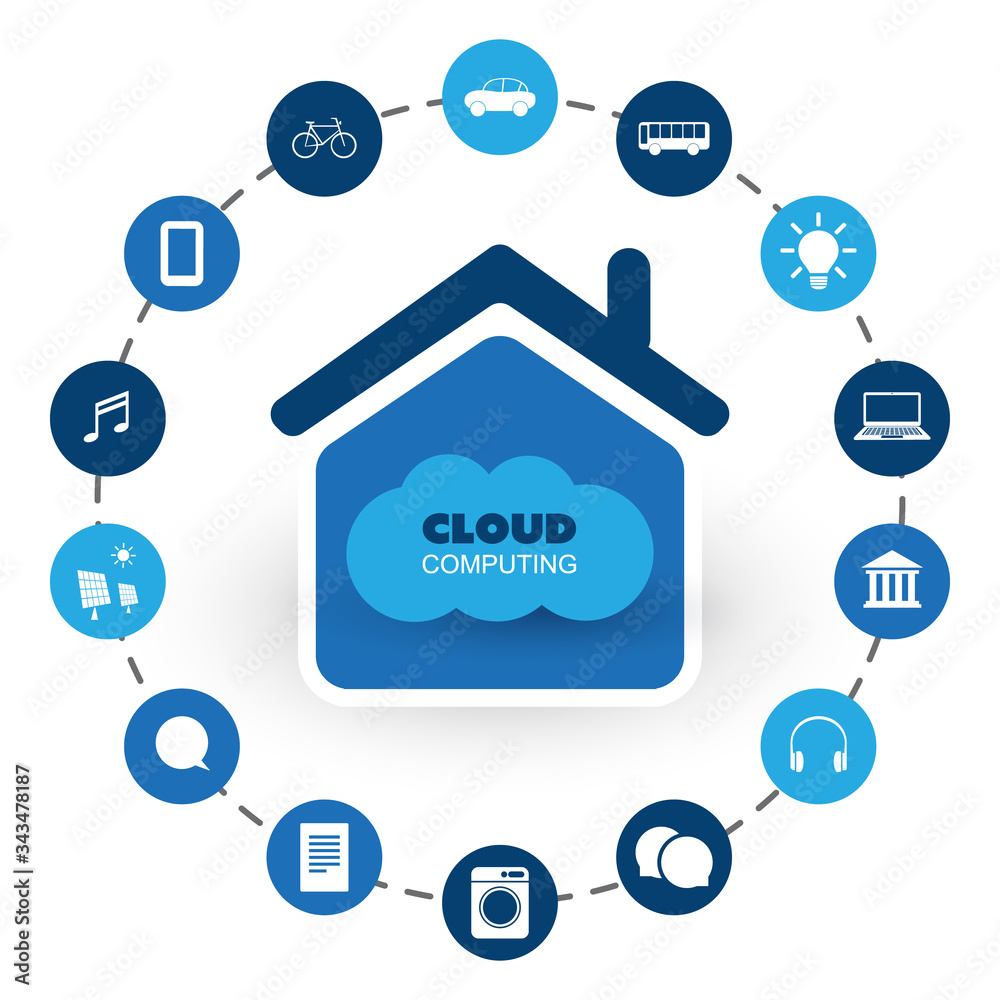 Cloud Computing Technology Design Concept with Icons - Digital Network Connections, Internet Services - Vector Illustration Cloud Computing Technology Design Concept with Icons - Digital Network Connections, Internet Services - Vector Illustration