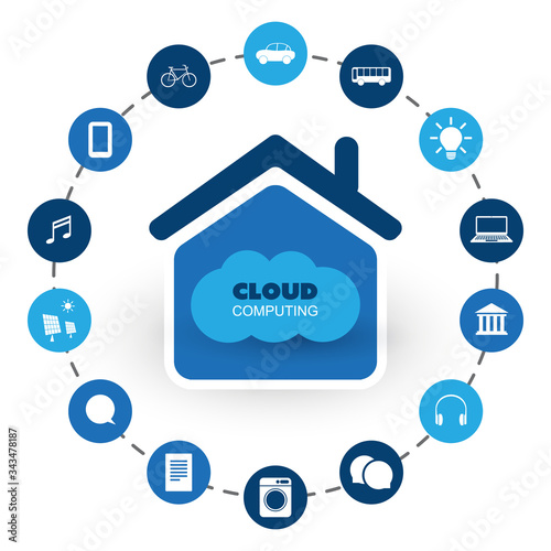 Cloud Computing Technology Design Concept with Icons - Digital Network Connections, Internet Services - Vector Illustration