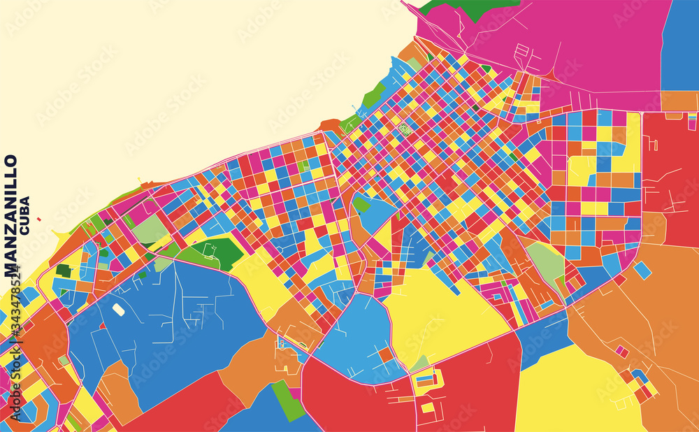 Manzanillo, Granma, Cuba, colorful vector map