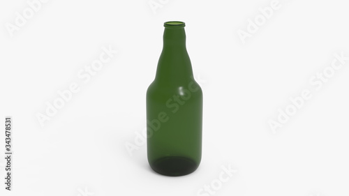 Green soda bottles. Beer bottles. Isolated on white. Clipping path. 3D Rendering.