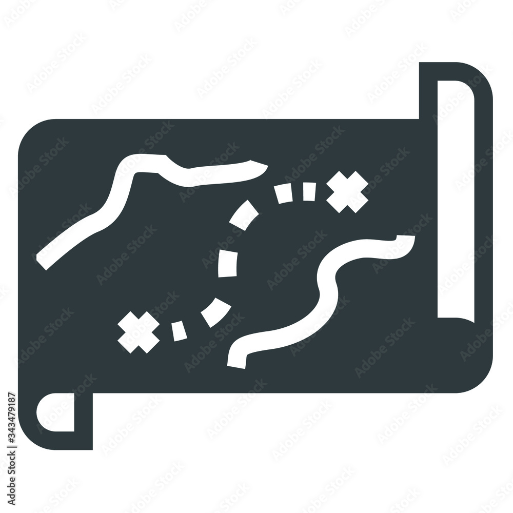 
treasure map black icon on white background