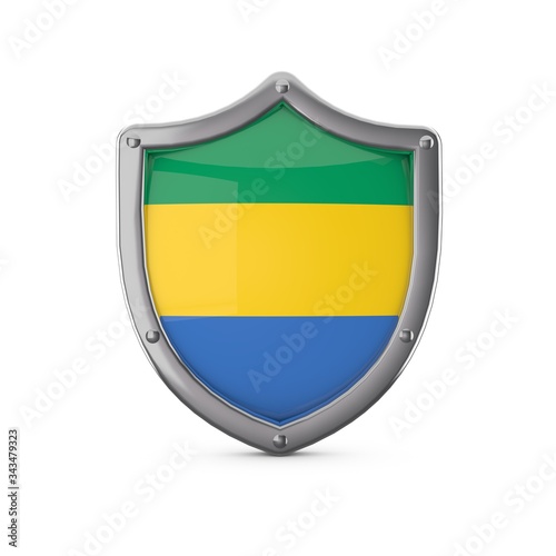 Gabon security concept. Metal shield shape with national flag Free Download Gabon security concept. Metal shield shape with national flag - GFXLoad
