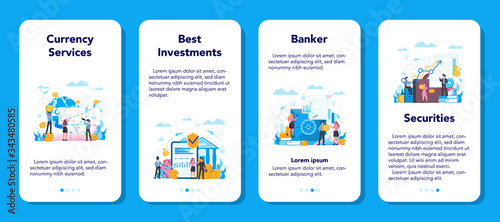 Banker or banking mobile application banner set. Idea of finance