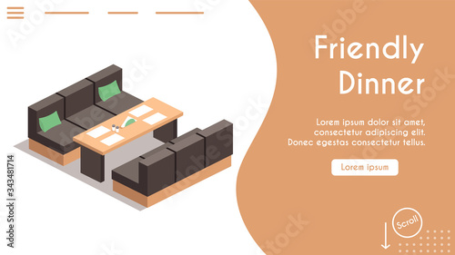Vector banner isometric friendly dinner in cafe