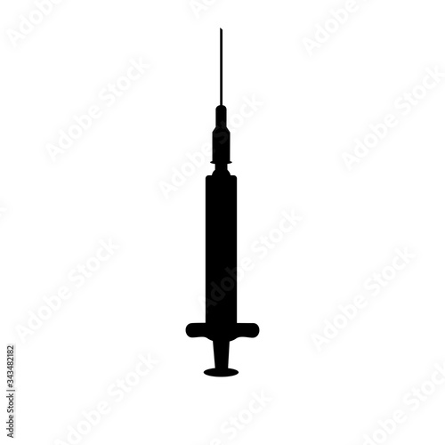 Hypodermic syringe icon on white background. Silhouette vector design.