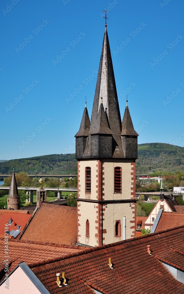 Kirchturm, Gemünden am Main, Unterfranken