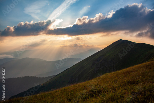 Beautiful sunset in the mountains landscape. Carpathian, Ukraine.