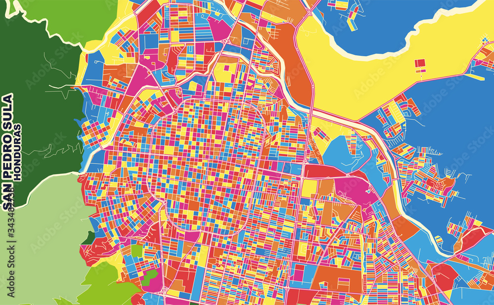 Naklejka premium San Pedro Sula, Cortés, Honduras, colorful vector map