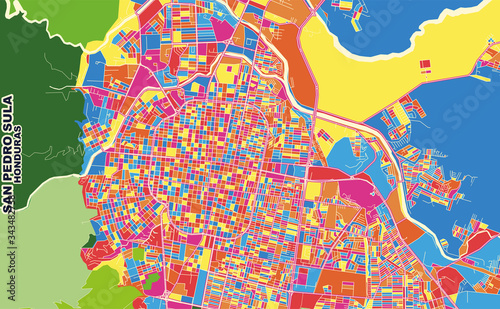 San Pedro Sula, Cortés, Honduras, colorful vector map