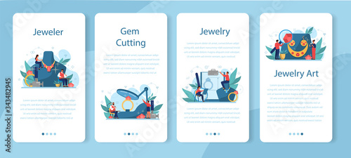 Jeweler and jewelry mobile application banner set. Idea of creative