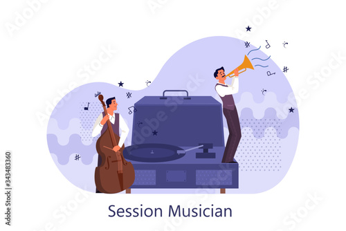 Photography Music players performing concert with cello and trumpet