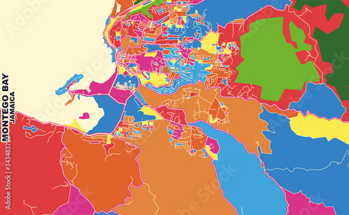 Montego Bay, Saint Catherine, Jamaica, colorful vector map