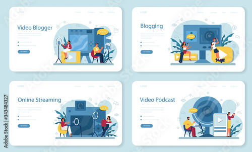 Video blogger, blogging and podcasting web banner or landing page
