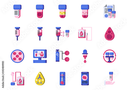 20 flat icon design of medical hematology and health science on white background. 