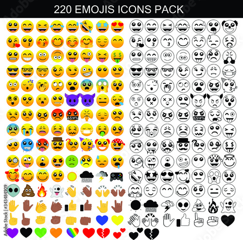 220 Emojis Pack Icons Pixel Perfect Set News