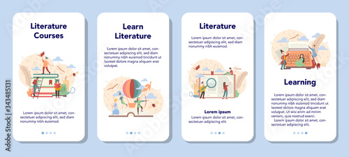 Literature school subject mobile application banner set.