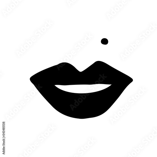 Black birthmark over lip on a white background. Female lips, birthmark over lip. Vector illustration. Logotype.