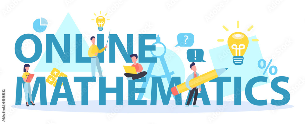 Online math course typographic header concept. Learning Online math course typographic header concept. Learning