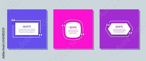 Quote frame box. Vector. Quotations text template. Set of citation with white border. Info comments and messages in textboxes on color background. Colorful illustration. Modern design. Simple concept.