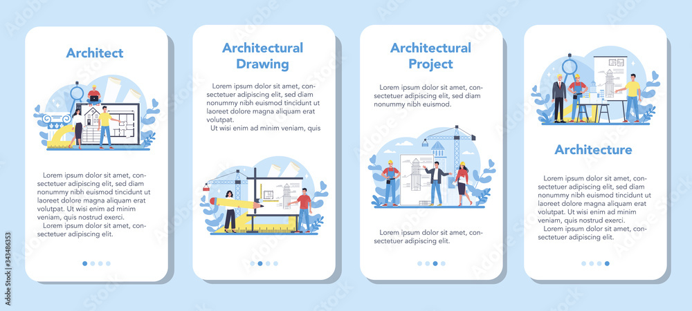 Architecture mobile application banner set. Idea of building project Architecture mobile application banner set. Idea of building project