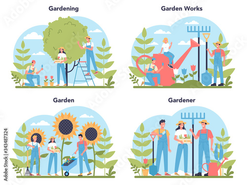 Gardening concept set. Idea of horticultural designer business.