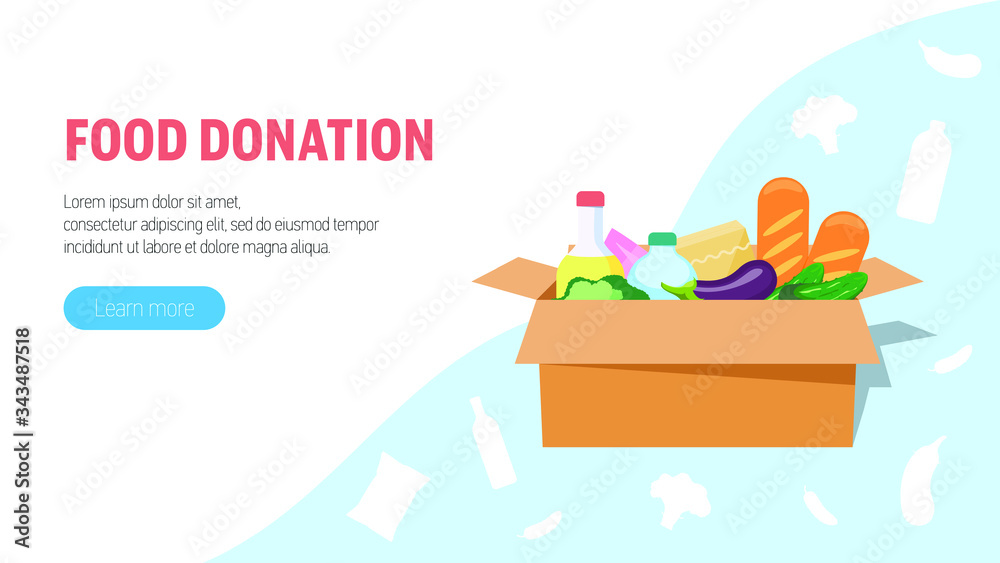 Food donation concept. Big box with food donation. Web banner, infographics Food donation concept. Big box with food donation. Web banner, infographics
