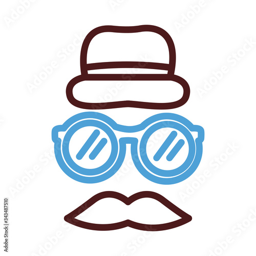 dad mustache with eyeglasses and tophat line style icon photo