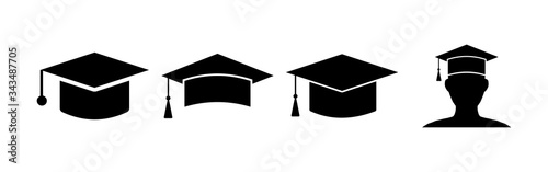 Education icons set vector. Graduation cap icon. Graduate. Students cap