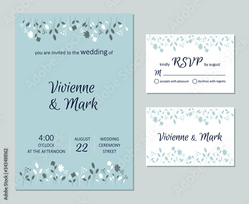 Vector wedding floral invitation. Rsvp card design set. Invitation card with floral pattern
