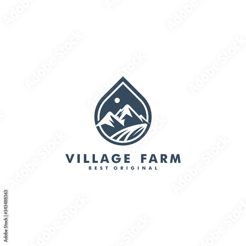 mountain and farm logo design vector illustration