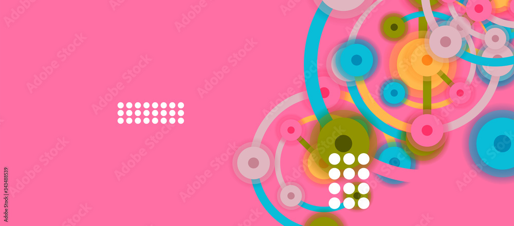 Flat style geometric abstract background, round dots or circle connections on color background. Technology network concept. Flat style geometric abstract background, round dots or circle connections on color background. Technology network concept.