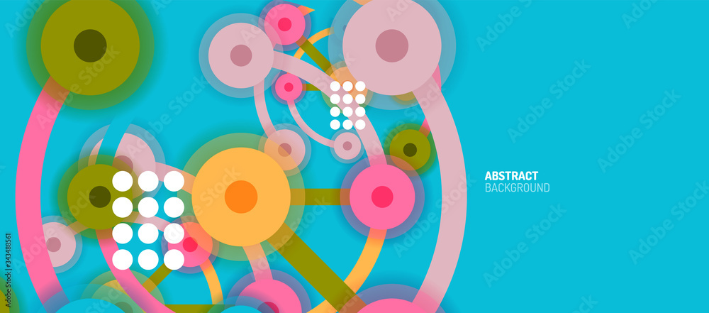 Fototapeta premium Flat style geometric abstract background, round dots or circle connections on color background. Technology network concept.